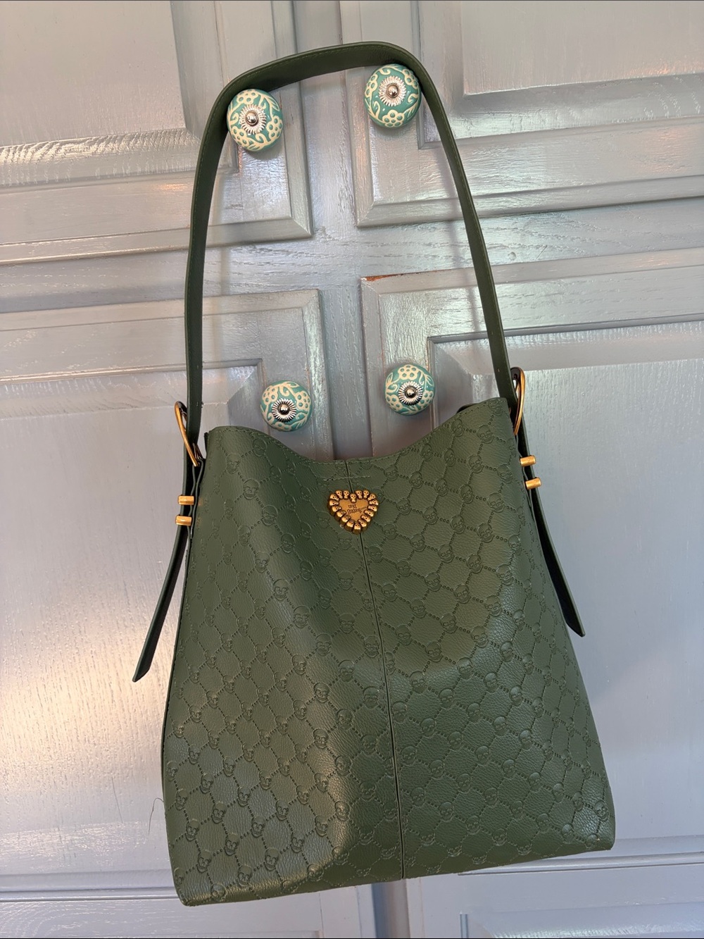 Betsey Johnson Scullicious Green Women's Shoulder Bag with Heart Accent